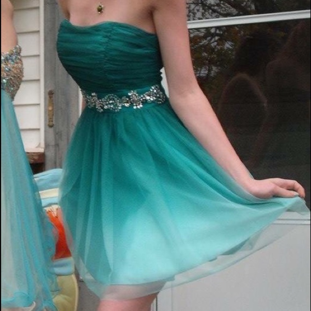B.Darlin Turquoise Ombré Strapless Homecoming Dress - Picture 5 of 5